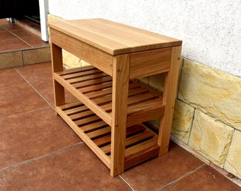 Handmade Solid Oak Entry Bench with Shoe Storage