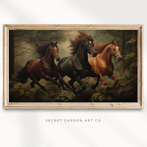 Vintage Horse Tv Art, Horse Lovers Digital Art, Moody Horse Oil Painting, Dark Tv Frame Screensaver, Background 16:9, Instant Download