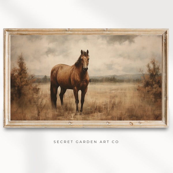 Vintage Horse Oil Painting Tv Art, Rustic Art For Tv Frame, Farmhouse Decor, Digital Art Tv Background 16:9, Instant Download