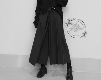 Hakama Pants, High Waisted Palazzo Pants,Techwear Pants, Cyberpunk Clothing Baggy Pants Women, E-Girl Clothing Wid Leg Pants