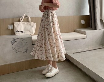 Floral Elastic Waist Fairy Grunge Long Maxi Skirt, Vintage Princesscore Skirt, Korean Fashion Lace Skirt