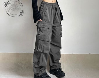 Streetwear Cargo Pants, Techwear Pants For Women, Y2k Fashion Wide Leg Pants, Vintage Baggy Jeans