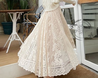 Cottagecore Clothing Fairy Grunge Long Maxi Skirt, Lace Princesscore Skirt, Korean Fashion Lace Skirt