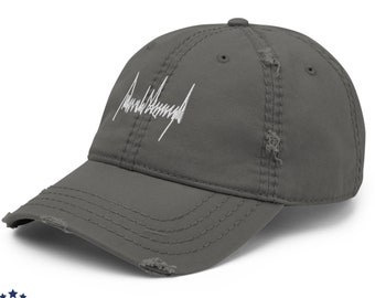 Trump Signature Distressed Dad Hat - MAGA Embroidered Cap