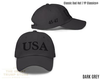 USA Hat Trump 45 47 Dad Hat Black, Patriotic Trump Hat for Men Women, American Flag Embroidered Cap, Low Profile Unstructured Adjustable