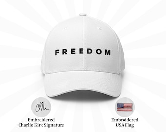 Freedom Hat Charlie Kirk Signature Flex Fit Cap Trump USA Flag MAGA Hat Embroidered Patriotic Cap Conservative Gift