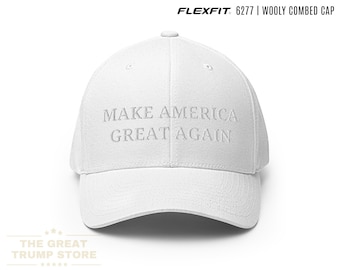 Gorra blanca Flexfit con la bandera de EE. UU. para hombre y mujer, regalos republicanos, bordado blanco.