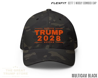 Trump 2028 Hat Flex Fit Camo Trump Hat for Men Women, Trump Baseball Cap, Fitted, Orange Embroidery Rewrite the Rules Structured Fitted Hat