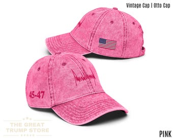 Trump Signature Hat Washed Trump Baseball Cap 45 47 MAGA Low Profile Ladies Trump Hat for Women Patriotic Gift for Her, Adjustable Hat