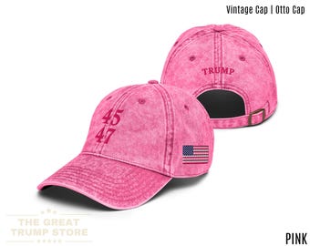 Pink 45 47 Hat Trump Women MAGA Cap Cute Trump Girl Hat Adjustable Trump 45-47 Unstructured Low Profile Washed Trump Hat Embroidered
