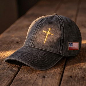 Cappello con croce cristiana per uomo e donna / Cappellino vintage da papà con croce a 3 chiodi / Cappello da baseball con ricamo a tema fede