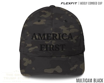 America First Hat Camo, Flexfit Trump 45 47 Cap, MAGA Gifts for Men Women, Embroidered