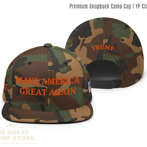MAGA Hat Camo Trump Snapback Flat Bill, 45 47 Trump Hat Camouflage MAGA Hat for Men and Women Trump Trucker Hat, USA Flag, Orange Embroidery