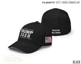 Trump 2028 Rewrite the Rules Hat Embroidered Trump Flex Fit Hat for Men Women, Trump Baseball Cap, Structured Mid Profile, Trump 2028 Merch