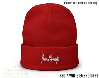Trump Signature Embroidered Knit Beanie | MAGA Gift