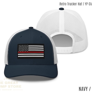 Broderad tunn röd linje amerikansk flagga truckerkeps – Brandman Support Snapback