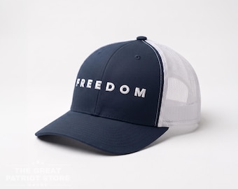 Freedom Trucker Hat, Custom Embroidered Snapback, Patriotic Gift for Him, Husband Birthday Gift
