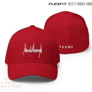 Donald Trump Signature Hat Flex Fit Trump Hat Fitted MAGA 45 47 Hat Trump Mens Womens Hat Embroidered, Trump Baseball Hat, American Flag