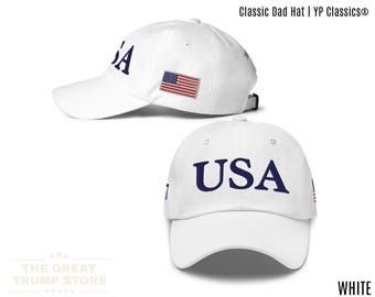 White USA Hat Trump 45 47 Baseball Cap Embroidered Pro Trump Hat for Men Women Patriotic Gift for Him Her, Low Profile Adjustable Cap