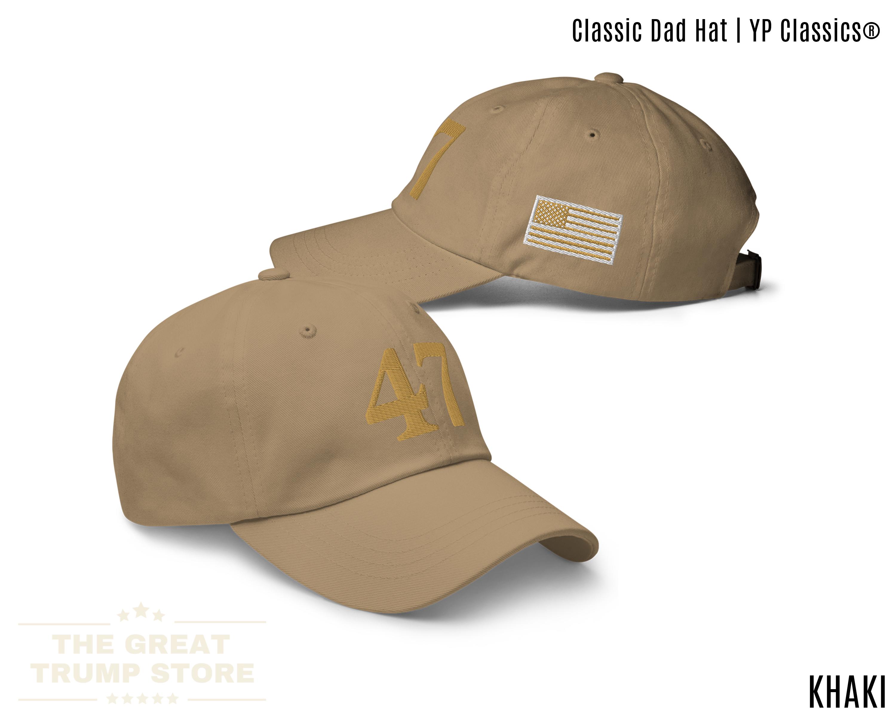 "47" Hat - Charlie Kirk & Trump Gold Embroidered Low Profile Adjustable Cap - Republican