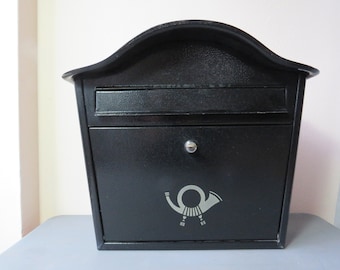 Vintage mailbox black metal posthorn mailbox large 90s postbox