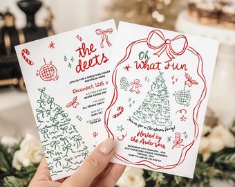 Oh was für Spaß Weihnachtspartyeinladung, bearbeitbare druckbare Feiertagseinladung, wunderliche handgezeichnete Weihnachtsfeiervorlage, digitaler Download