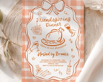 Friendsgiving Dinner Party Invitation for Fall Thanksgiving Potluck Invite Hand Drawn Holiday Dinner Party for Friends Thanksgiving Pumpkin