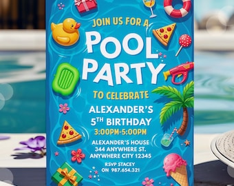Pool Party Birthday Invitation Editable Digital Summer Evite