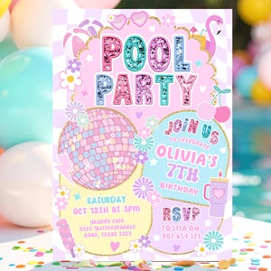 Editable Preppy Pool Party Invitation Varsity Fashion Preppy Girly Pool Party Summer Swimming Pool Splash Pad Party Instant Download