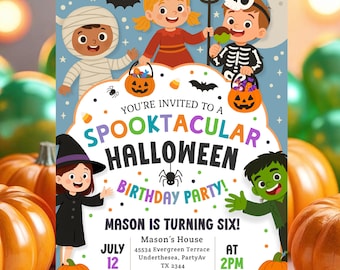 Editable Spooktacular Costume Party Halloween Birthday Girl Invitation, Halloween Birthday Party Invite, Cute Kids Halloween Mobile Invite