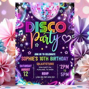 Editable Disco Party Invitation Neon Glow Disco Dance Party Invitation Neon Glow Disco Party Neon Disco Dance Party Instant Download