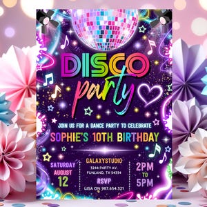 Editable Disco Party Invitation Neon Glow Disco Dance Party Invitation Neon Glow Disco Party Neon Disco Dance Party Instant Download
