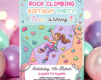 Editable Rock Climbing Birthday Party Invitation for Girls Template HootiePrints