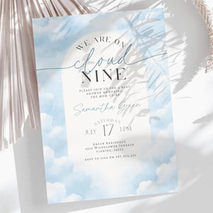 Editable On Cloud 9 Baby Shower Invitation Blue Cloud Nine Boy Shower Invite We&#39;re on Cloud Nine Party Invite Printable Template