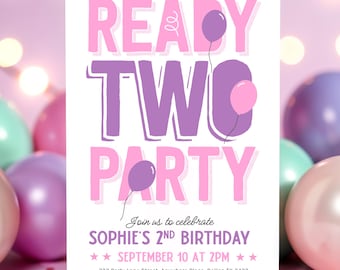 Ready Two Party Invitation Template Girl 2nd Birthday Invite Party Invitation 2 Year Old Girl Second Birthday Toddler Birthday