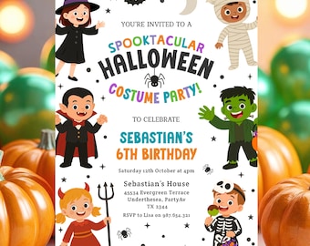 Editable Halloween Costume Party Birthday Invitation Halloween Spooktacular Birthday Party Kids Halloween Costume Party Instant Download