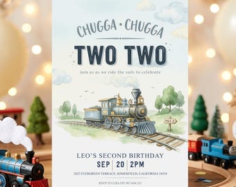 Chugga Chugga Two Two Train Birthday Invitation Editable Party Invite