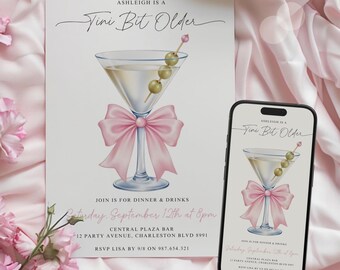 Zaproszenie urodzinowe Tini Bit Older Martini z różową kokardką