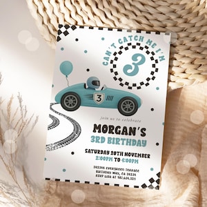 Editable Race Car 3rd Birthday Invitation Can’t catch Me I’m Three Race Car 3rd Birthday Party Instant Download