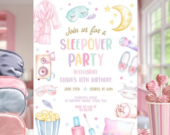 Bearbeitbare Sleepover Party Geburtstagseinladung Sleepover Geburtstag einladen Rosa Mädchen Spa Tween Teen Digital Download Druckbare Vorlage