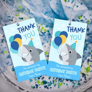 Shark Party Favor Thank You Tag Editable Template – Shark Birthday Party Favors & Decor Digital Download