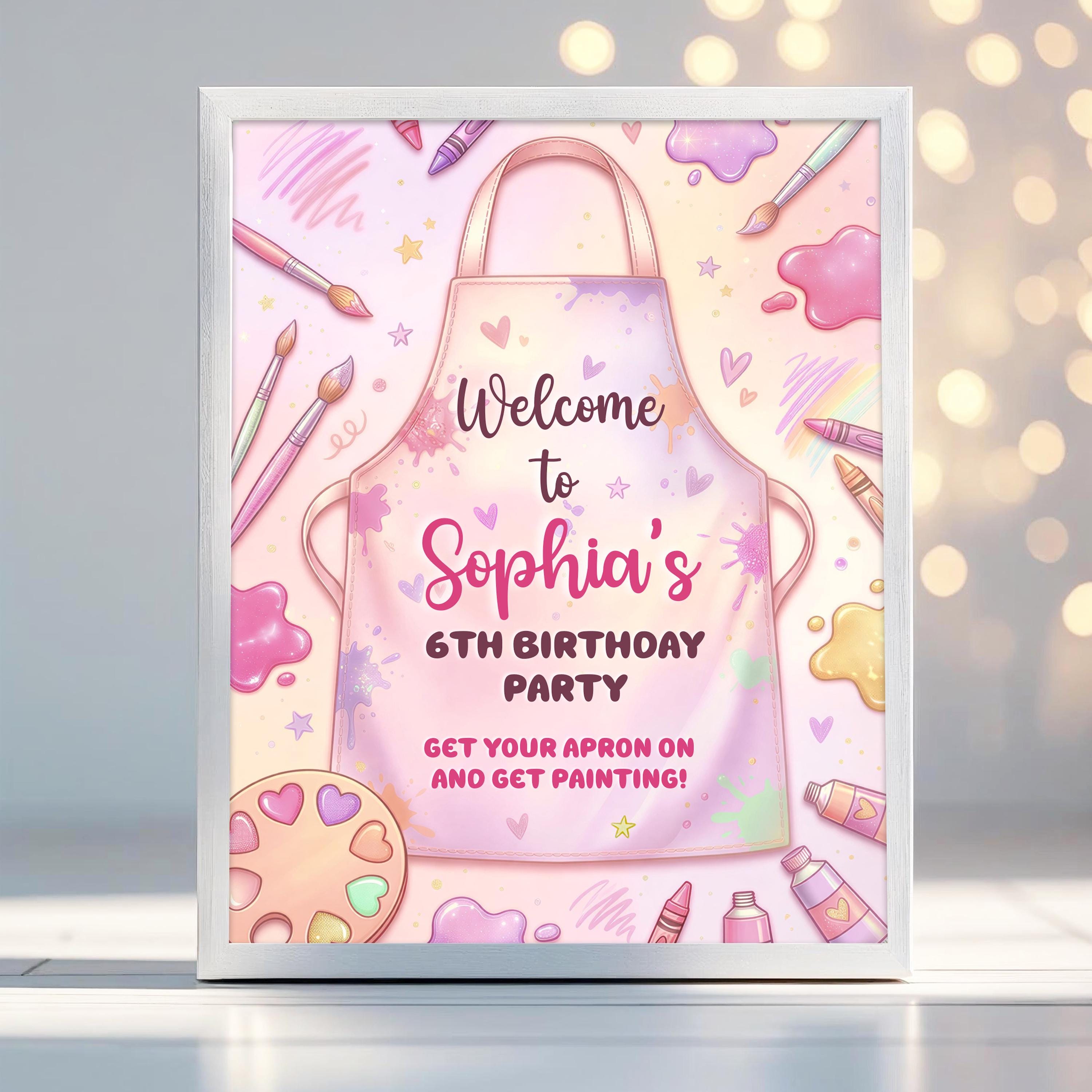 Editable Girls Art Party Dress for a Mess Kids Birthday Welcome Sign ...