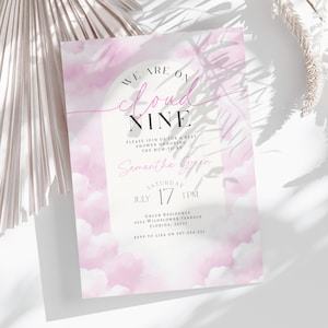 On Cloud 9 Baby Shower Invitation: Pink Cloud Theme (Editable Template, Digital Download