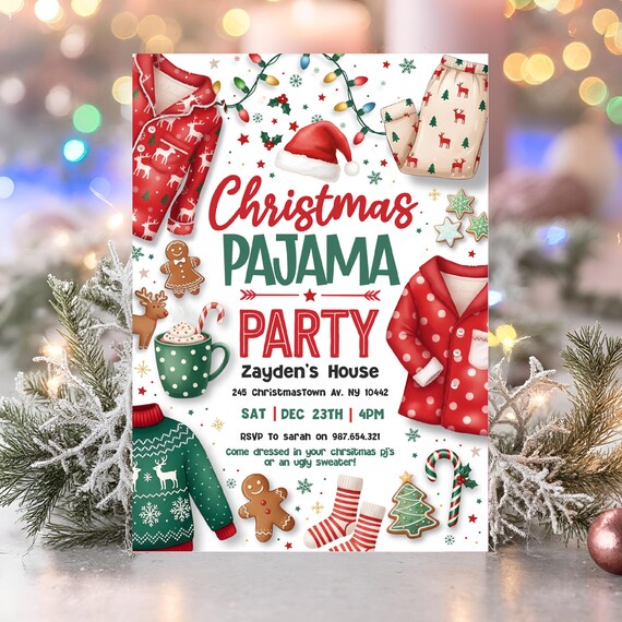 Christmas Pajama Party Invitation Holiday Printable Template