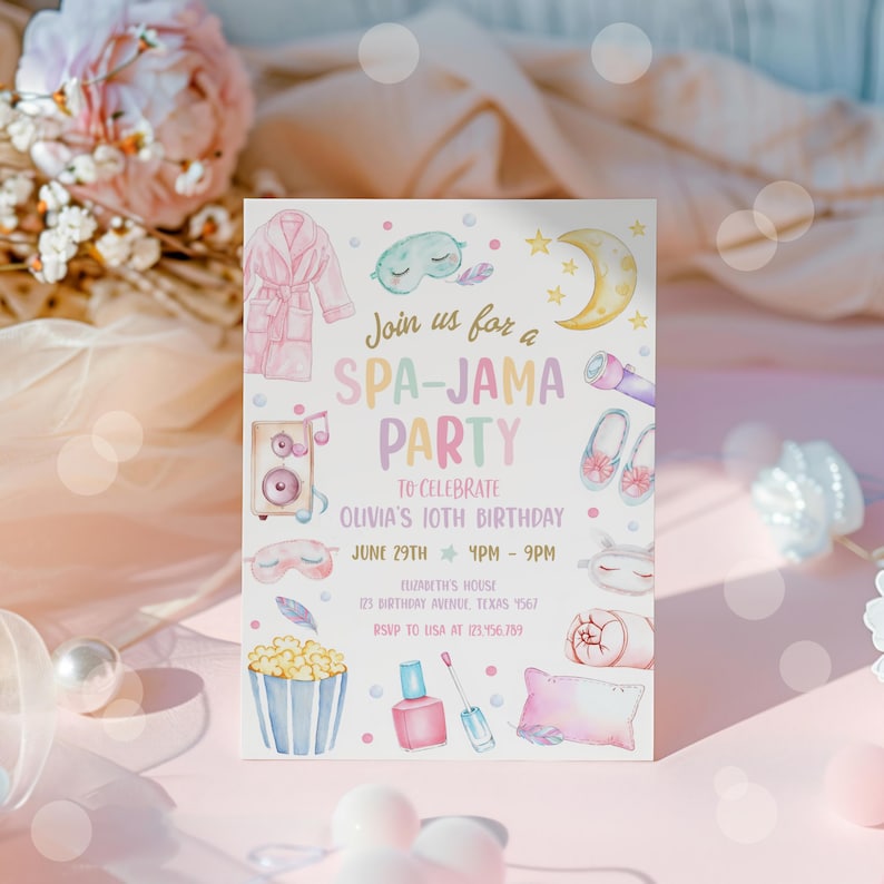 Editable Spa Jama Party Birthday Invitation Sleepover Birthday Invite Pink Girl Spa Tween Teen Digital Download Printable Template image 2