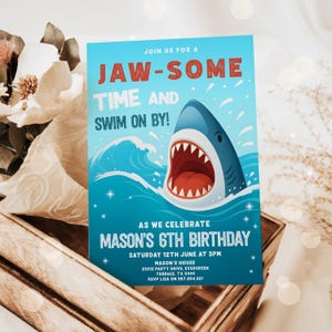 Editable Shark Birthday Invitation Printable Shark Party Under The Sea Fintastic JawSome Template Download Evite