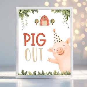 Editable Pig Out Table Sign Printable Farm Animals Birthday Decorations Barnyard Buffet Decor Boy Party Red Farmyard Sign FA344