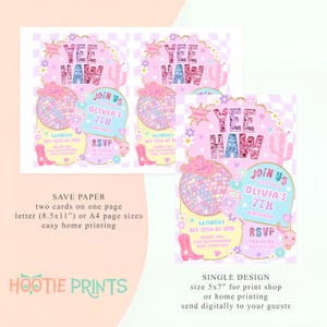 Yee Haw Pink Cowgirl Birthday Invitation Disco Rodeo Party Invite HootiePrints GS32 image 6