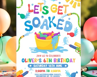 Water Balloon Birthday Invitation Printable, Let’s Get Soaked Splash Party Invite, Water Fight Bash Digital Invite, Kids Summer Party Invite