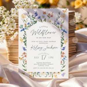Kleine wilde bloem onderweg uitnodiging babyshower bloemen babyuitnodiging babyshower wilde bloemen uitnodiging canvasjabloon